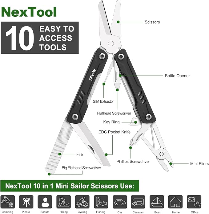 NexTool Keychain Multitool, Mini Sailor Scissors, 10 in 1 Mini Multitool - Image 7