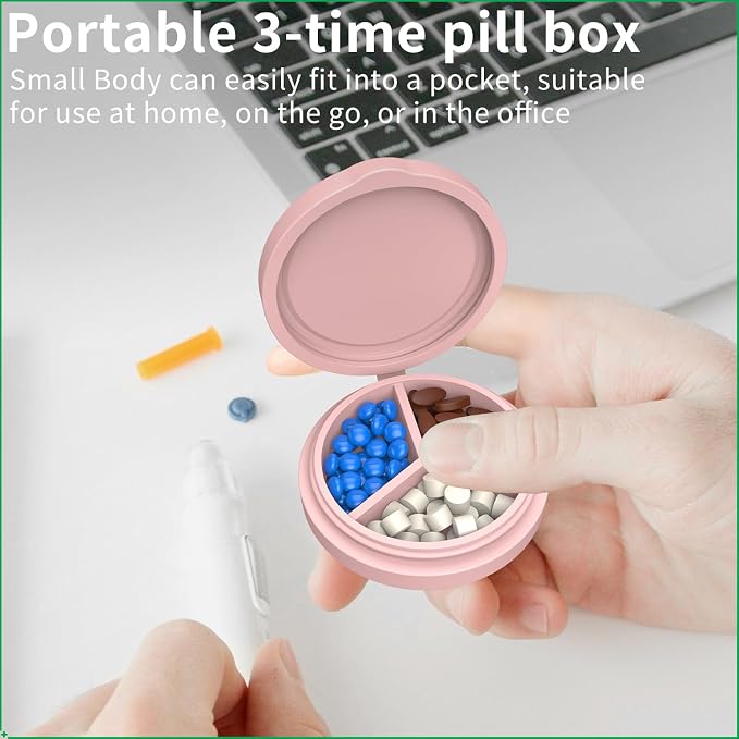2 Pack Small Pill Box, 3 Compartment Round Silicone Travel Pill Box - Image 3