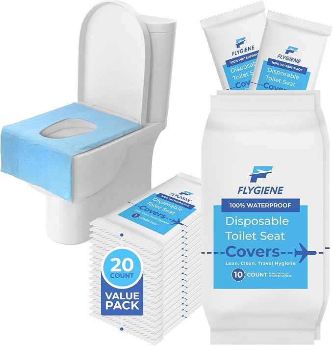 Disposable Toilet Seat Covers for Travel – Waterproof, Tear-Resistant XL Toilet by FLYGIENE