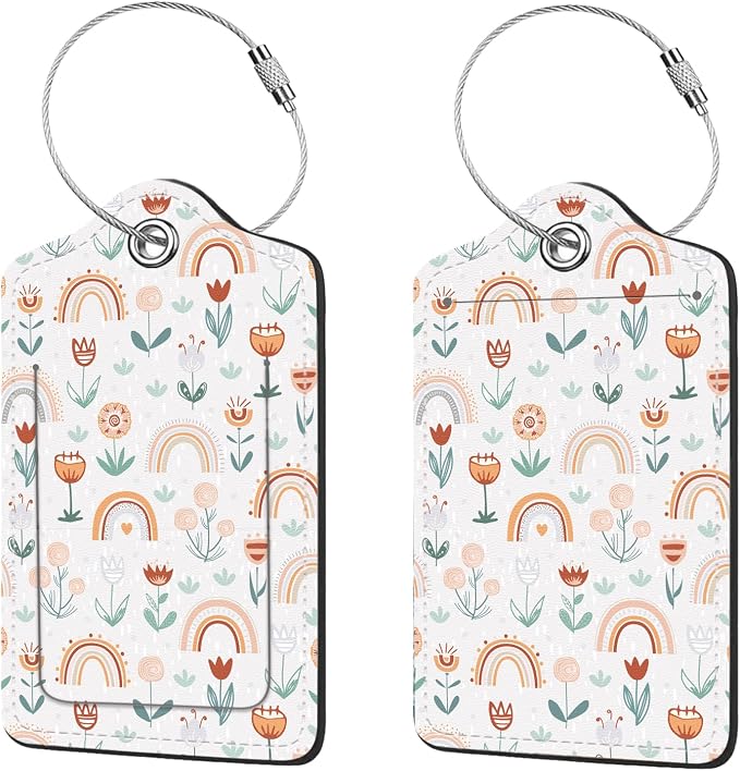 2 Pcs Luggage Tags for Suitcase, Cute Unique PU Leather Travel Bag Tag by Anikathy