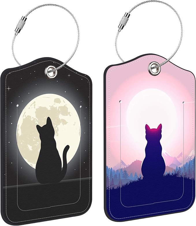 2 Pack Luggage Tag for Suitcase Black Cat The Night Sky Leather Suitcase Tags by Unknown