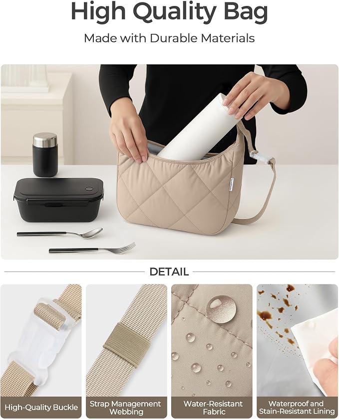Quilted Lunch Bag for Women, Cute Insulated Lunch Tote - Image 5