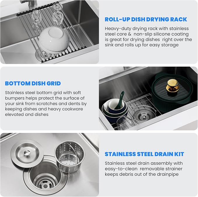 POPFLY 25 Inch Drop In Kitchen Sink, 25×18 Drop In Workstation Sink 18-Gauge - Image 9