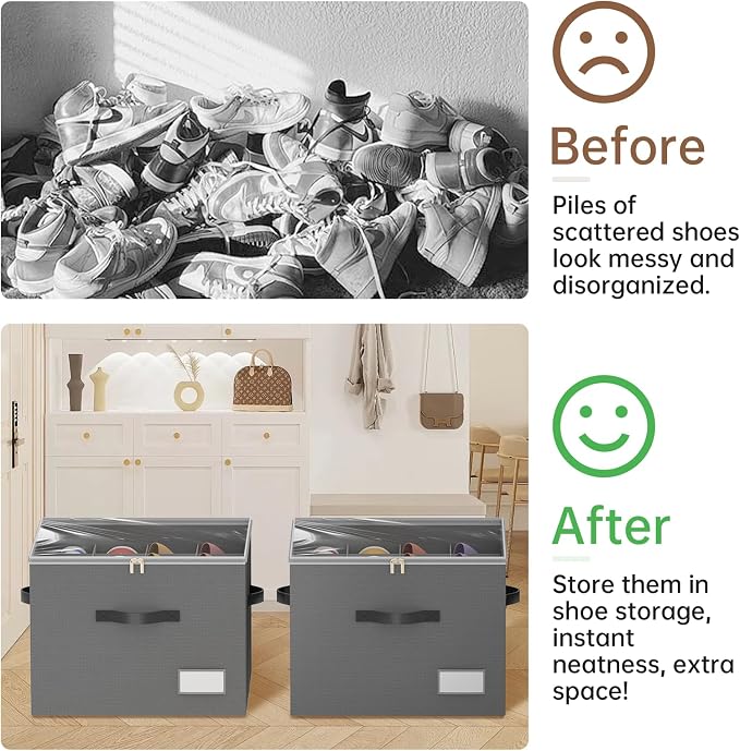 Shoe Organizer for Closet, 2 Pack Foldable Shoe Storage Containers, Fits up - Image 4