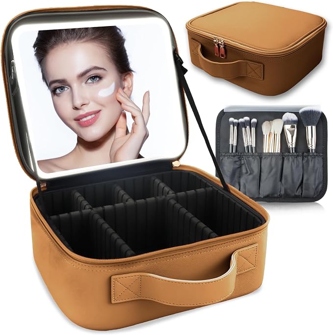 Makeup Bag with Led Mirror, Travel Makeup Organizer with 3 Color Setting by SUILU