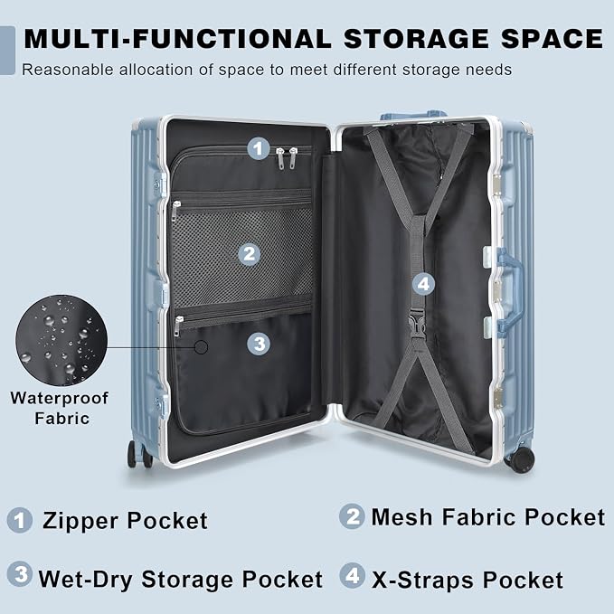 AnyZip Luggage PC+ABS Aluminum Frame Zipperless Checked Luggage Hard Shell - Image 5