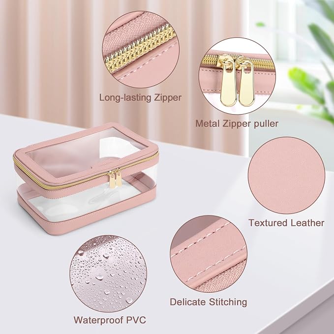 Travel Clear Makeup Bag with Makeup Brush Bag, Leather Makeup Case Toiletry Bag - Image 5