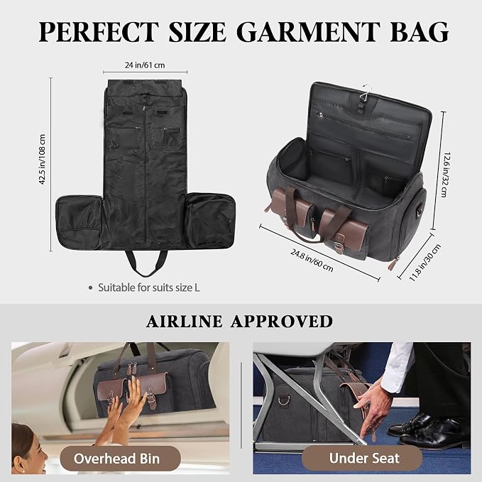 Canvas Garment Bags for Travel, Convertible Carry On Garment Duffel Bag for Men - Image 8