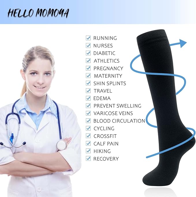 Compression Socks for Women Men Circulation Knee High 8 Pairs for Nurses - Image 5