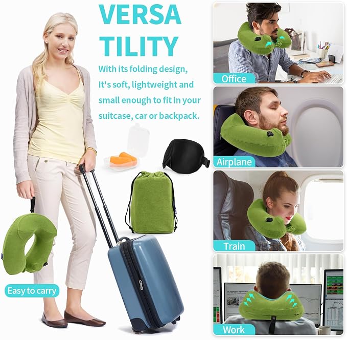 Inflatable Travel Neck Pillow for Airplane, Head Support Velvet Adult Neck - Image 6