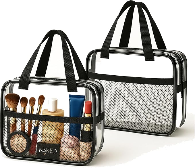 XEWEA 2PCS Middle TSA Approved Clear Travel Toiletry Bags by XEWEA