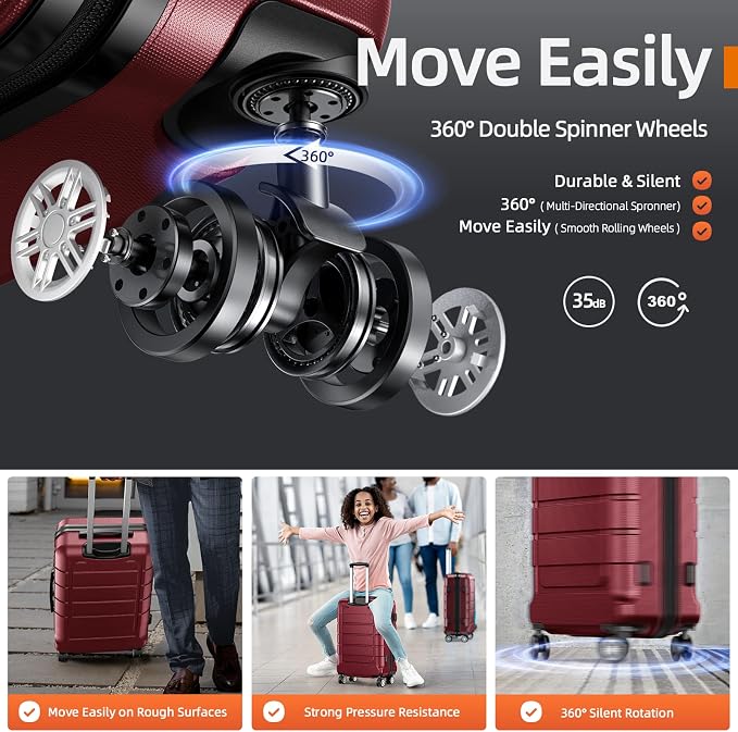 SHOWKOO Luggage Sets Expandable PC+ABS Durable Suitcase Double Wheels TSA Lock - Image 3
