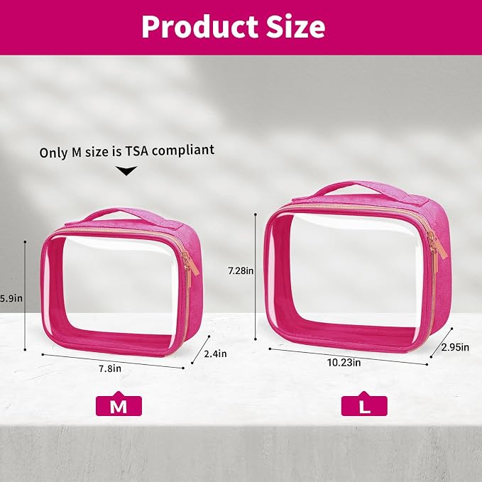 TSA Approved Travel Toiletry Bag, 2 Pack Clear Makeup Bags - Image 3