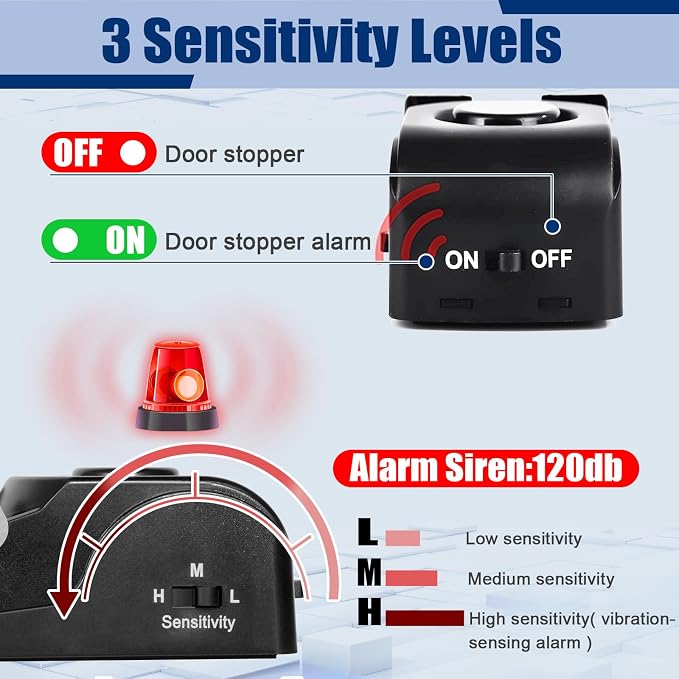 Door Stop Alarm 2 Pack, 120 dB Door Stopper Wedge Door Stops Alarm Great - Image 3