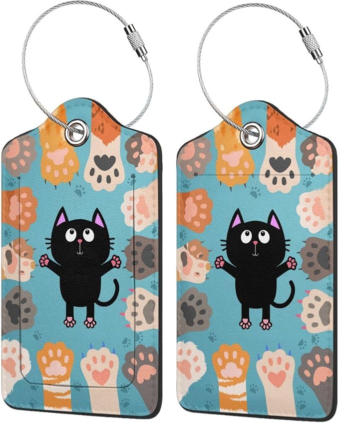 2 Pack Luggage Tags for suitcases Cute Cat Luggage Tag, Leather Stainless Steel by Wvpslak
