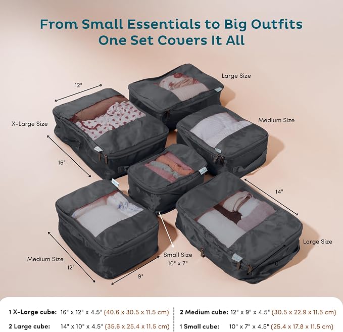 6-Pack Compression Packing Cubes Travel Essentials - Image 4
