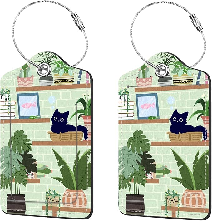 2 Pcs Luggage Tags for Suitcase, Cute Unique PU Leather Travel Bag Tag by Anikathy