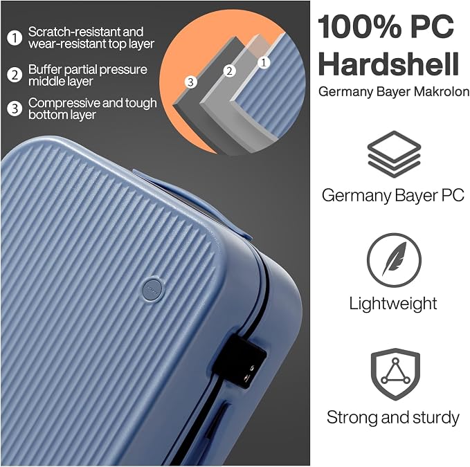 mixi Hardside PC Suitcase 24 Inch Checked Luggage Spinner Wheels TSA - Image 2