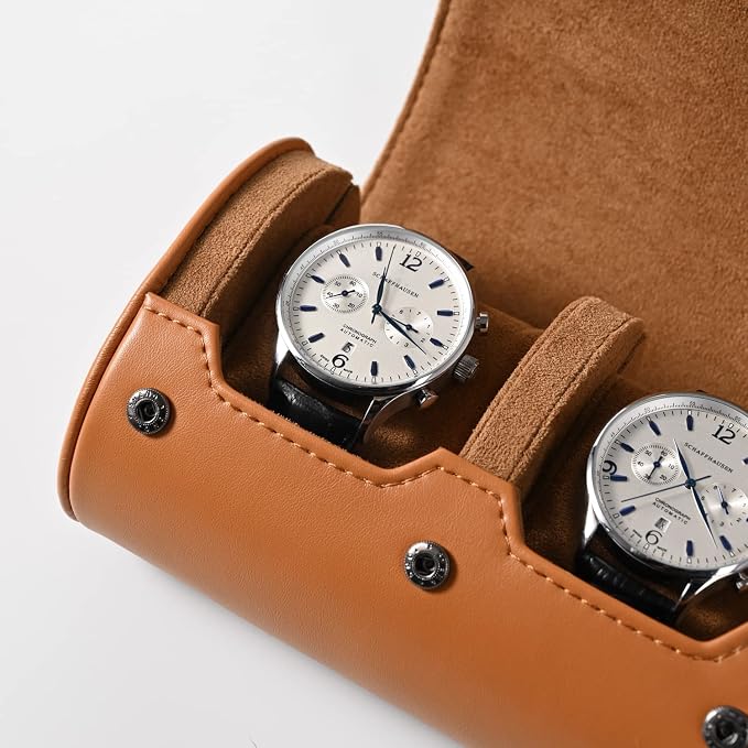 Oirlv Premium Leather Watch Roll Travel Case 3-Slot Watch Box - Image 5