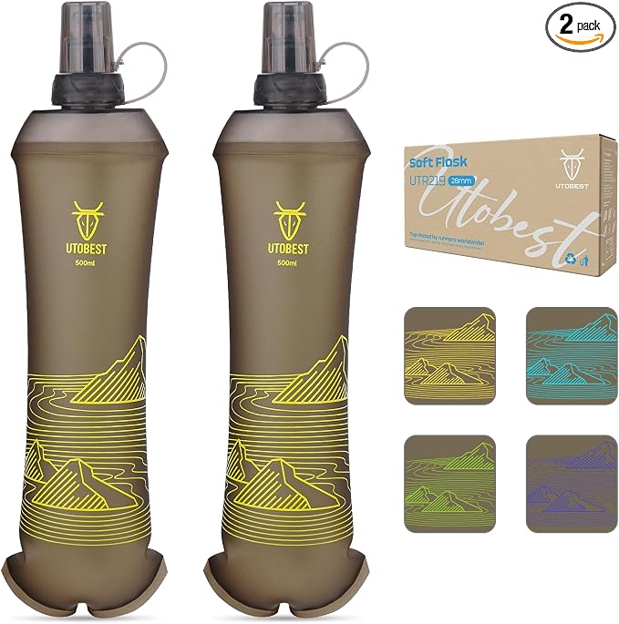 UTOBEST 500ml Soft Flask, 2 Pack Flexible TPU Hydration Water Bottle, by UTOBEST
