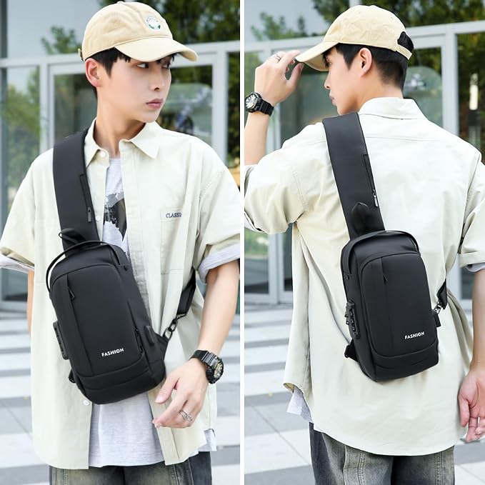 Sling Bag for Men Anti-theft USB Crossbody Shoulder Backpack Purse Waterproof - Image 2