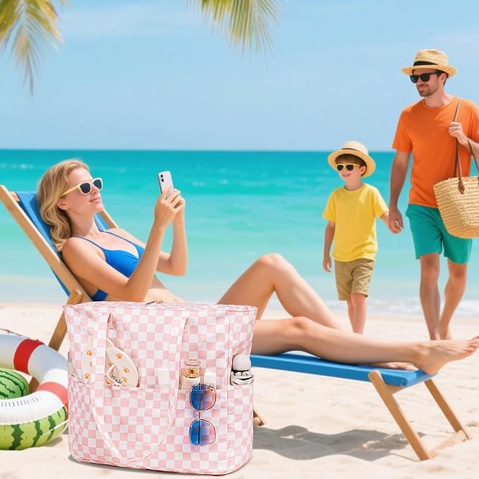 LEDAOU Large Beach Tote Bag Women Waterproof Sandproof Zipper Beach Tote Bag - Image 3