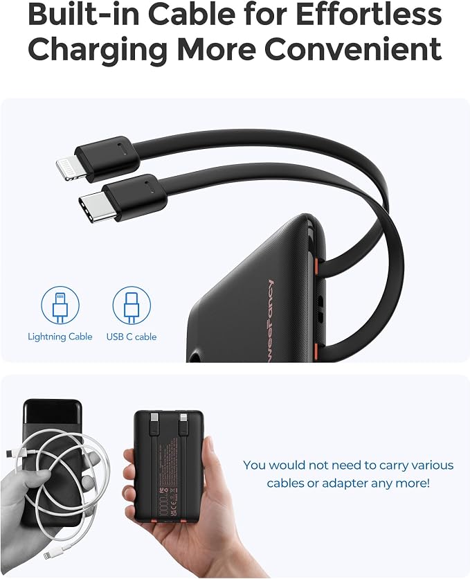 Mini Portable Charger with Built-in Cables 22.5W Fast Charging Power Bank USB-C - Image 3