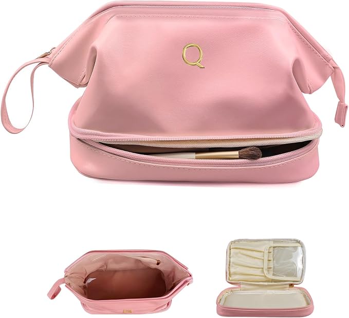Bridesmaid Gift, Initial Makeup Bags, Personalized Double Layer Cosmetic Bag by Vogewood