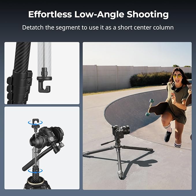 SmallRig Portable Carbon Fiber Travel Tripod Kit, 61.8'' Video Camera Tripod - Image 4