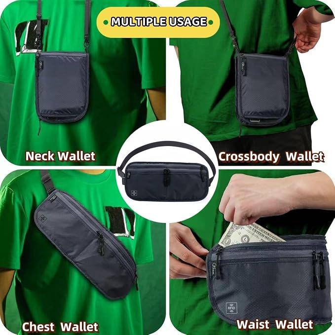 Travel Passport Holder 【1 PACK】2 in 1 Slim RFID Blocking Travel Money Belt - Image 4