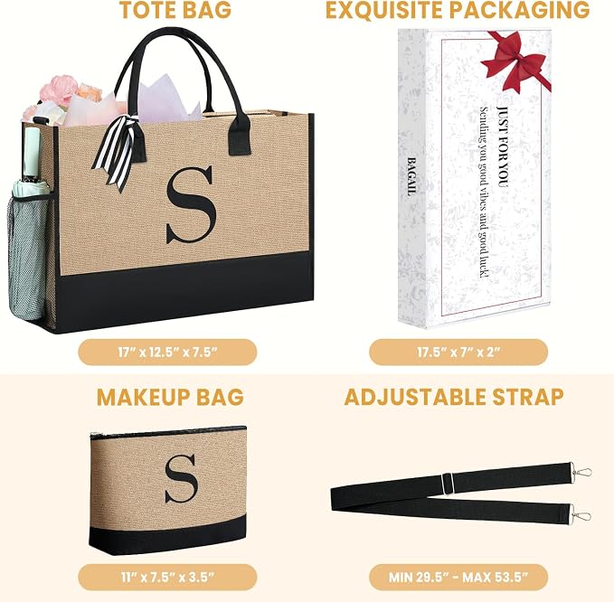 BAGAIL Initial Tote Bag, Personalized Birthday Gifts - Image 2