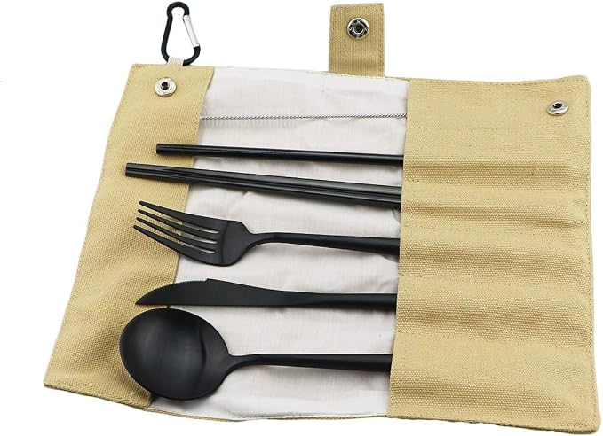Gugrida Luxury Black Matte Portable 18/10 Stainless Steel Travel Flatware Sets - Image 2