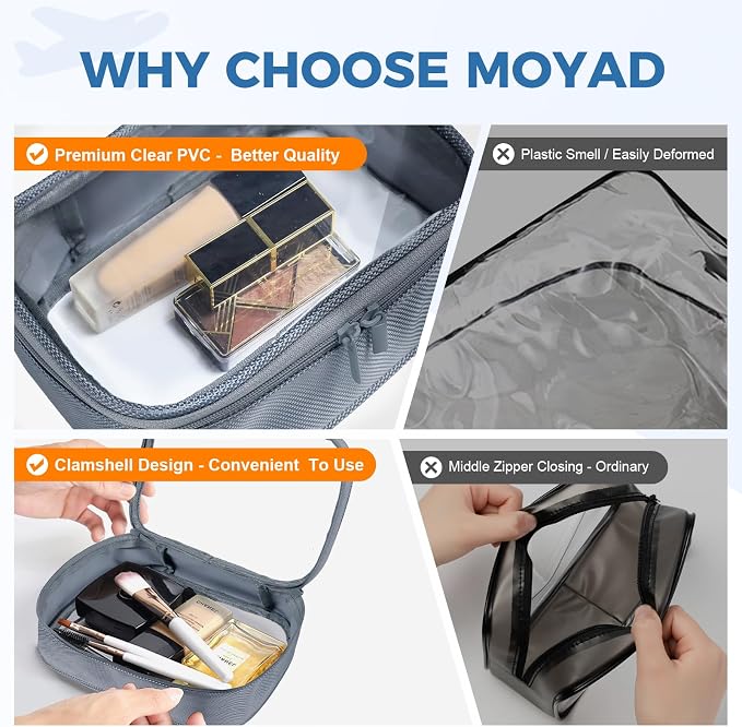 Moyad TSA Approved Clear Toiletry Bag, 2 Pack Quart Size 3-1-1 Liquids Pouch - Image 4