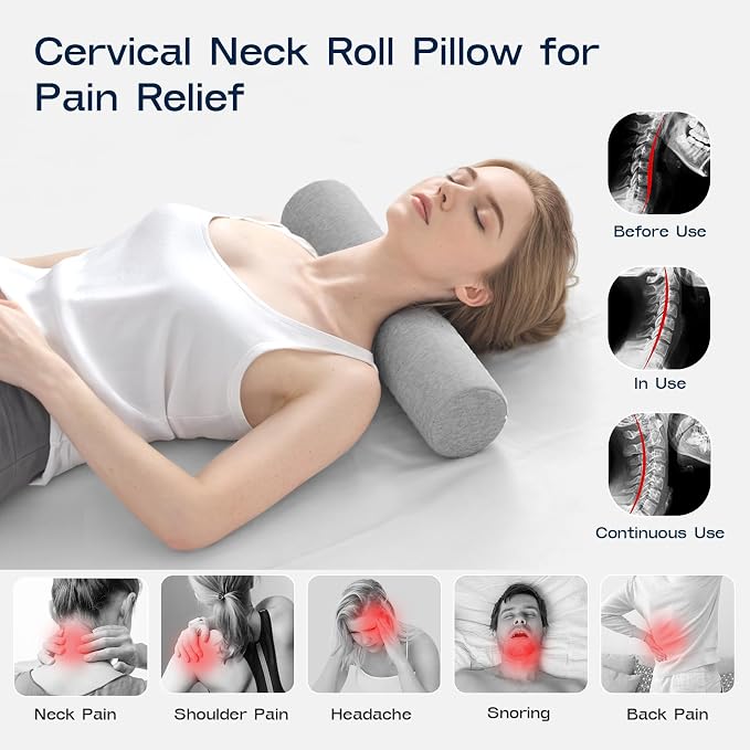 Neck Roll Pillow, Memory Foam Neck Support Pillows, Round Neck Pillows - Image 3