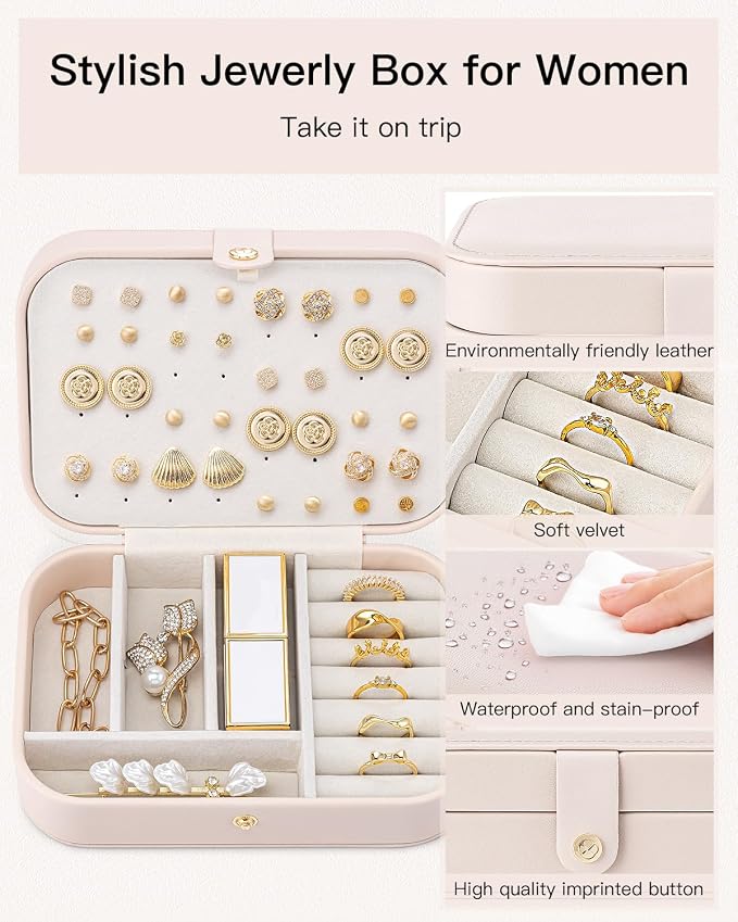 Vlando Travel Jewelry Case, PU Leather Travel Jewelry Box - Image 5