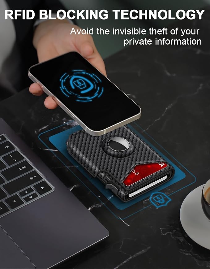 Airtag Wallet for Men, Minimalist Slim Mens Wallet Smart Pop Up Credit Card - Image 5