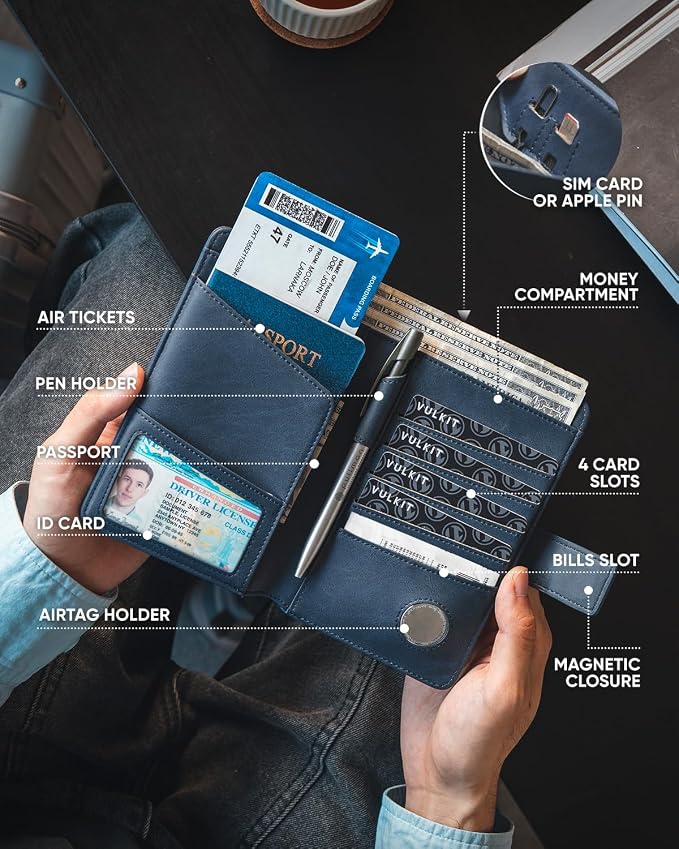 VULKIT Passport Holder with Airtag Holder RFID Blocking Passport Wallet Travel - Image 4