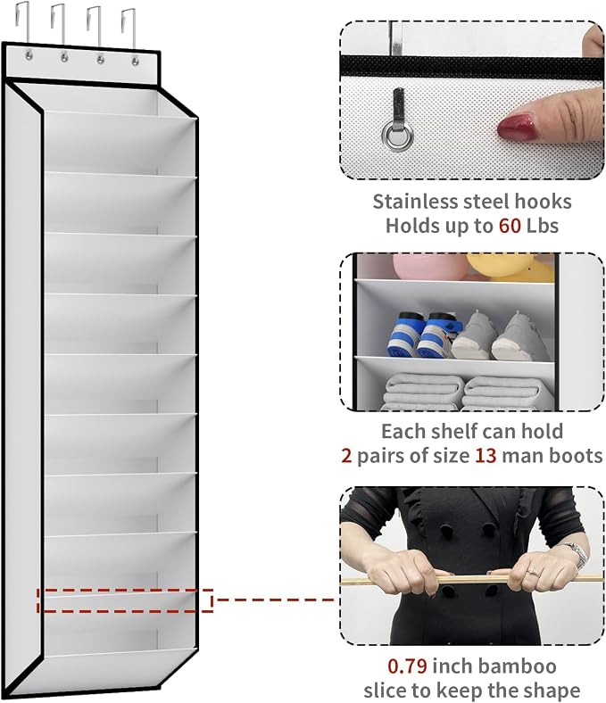 KEEPJOY 10 Tiers White Over Door Shoe Organizer Storage, Hanging Shoe Holder - Image 5