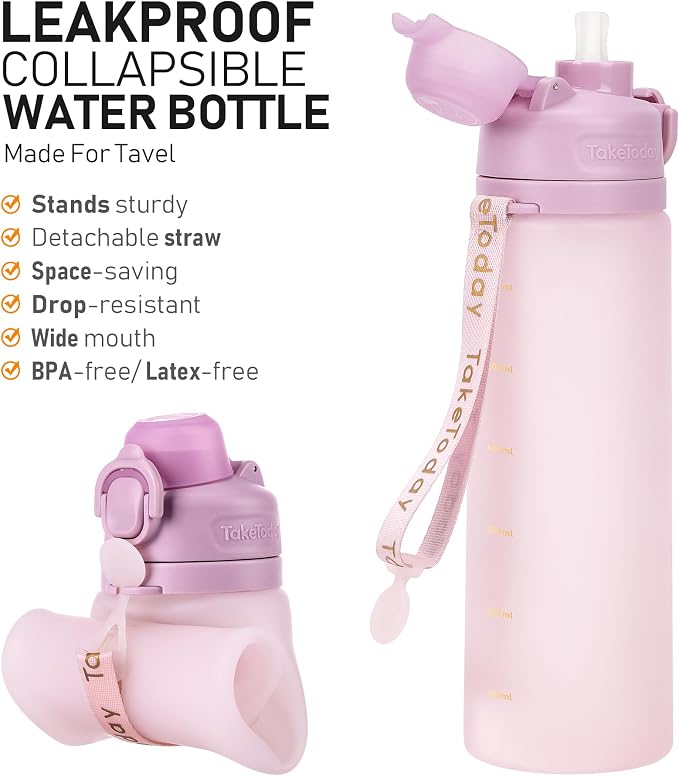 TakeToday Collapsible Water Bottles 20oz, Leak Proof, Foldable Silicone Travel - Image 4