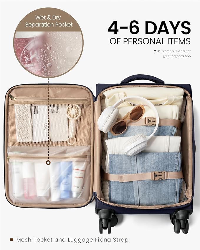 LOVEVOOK Carry On Luggage 22x14x9 Airline Approved, 22 Inch Softside Suitcases - Image 4