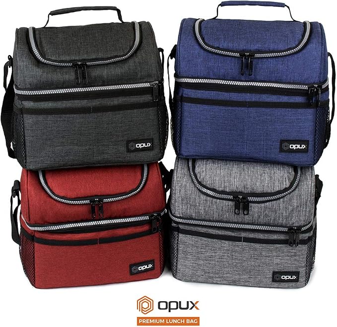 OPUX Lunch Box For Men Women, Insulated Large Double Decker Lunch Bag, Charcoal - Image 9