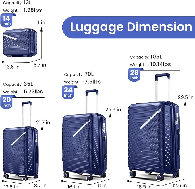 Campfun Luggage 4 Piece Sets, Expandable Carry On Luggage Set Hardshell PP - Image 2