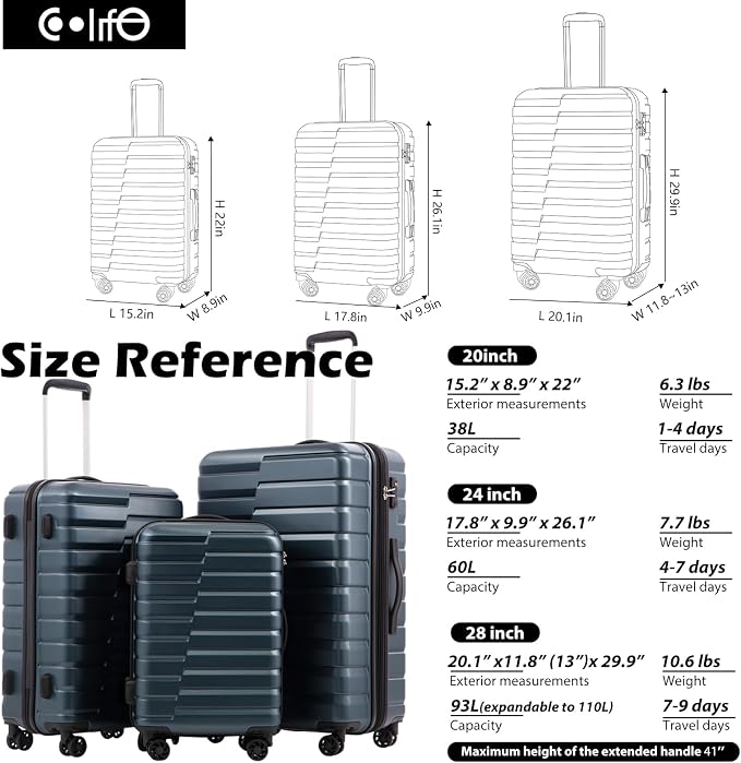 COOLIFE Expandable Suitcase PC ABS TSA Luggage Lock Spinner Carry on - Image 7