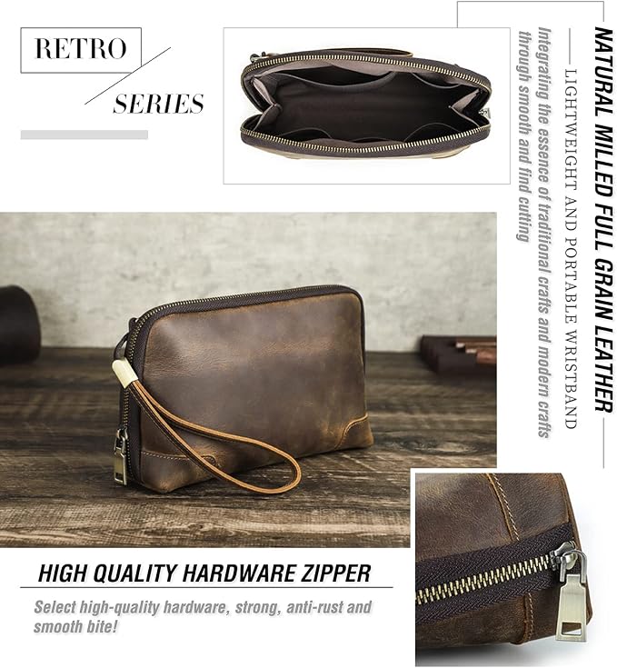 Electronic Organizer Zipper Bag Tech Pouch, Top Grain Leather Handmade - Image 6