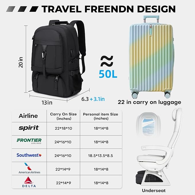 17.3 Inch gym backpack with shoe compartment, 50L Multiple Compartments - Image 2
