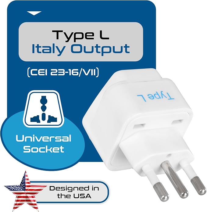 Ceptics Italy Power Adapter, Type L plug adapter, Universal Travel Adapter Chile - Image 3