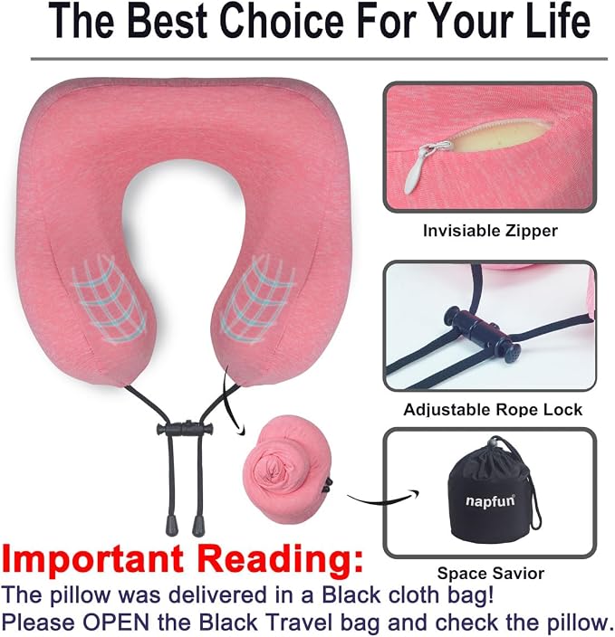 napfun Neck Pillow for Traveling, Upgraded Travel Neck Pillow for Airplane 100% - Image 5