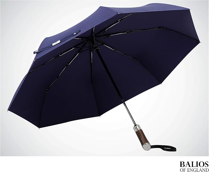 Balios Travel Umbrella Luxurious Golden Hardwood Handle Auto Open & Close - Image 7