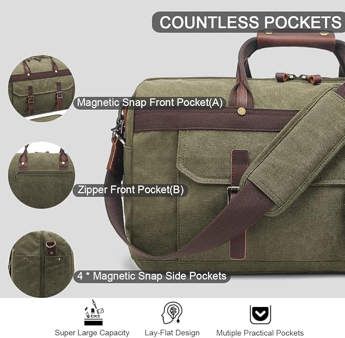 Duffle Bag for Men Waterproof Genuine Leather Canvas Travel Duffel Bags for - Image 4