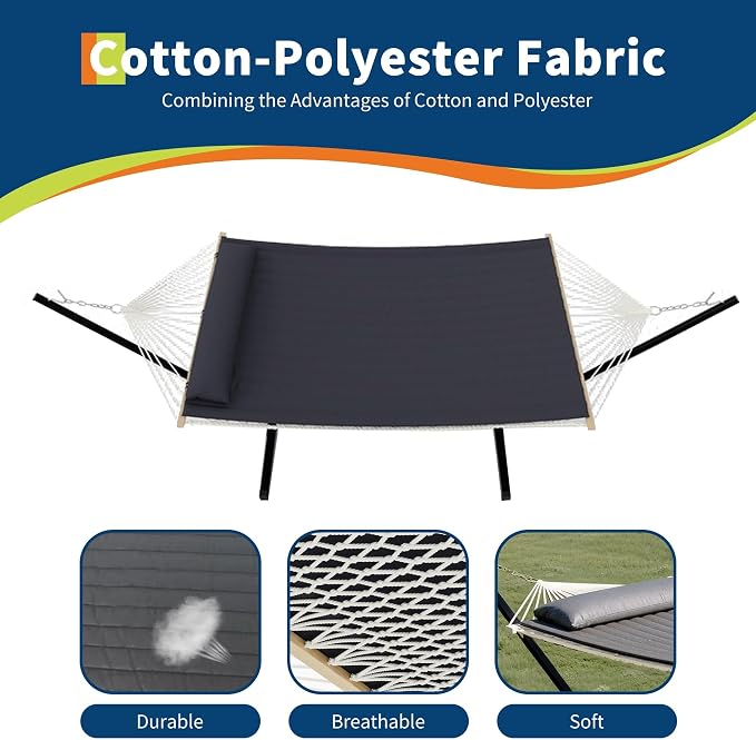 Hammock with Stand for Outside, 2 Person Portable Hammock with Breathable - Image 3